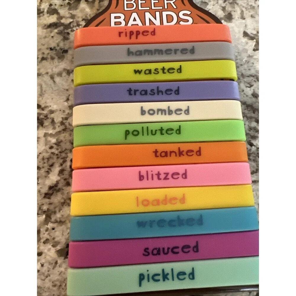 Fred Beer Bands Drink Markers Bombed Set of 12 Party Favors Assorted Colors